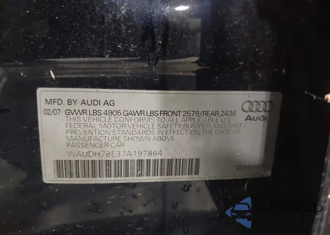 2007 Audi A4 3.2 from USA, damaged, VIN WAUDH78E37A197864